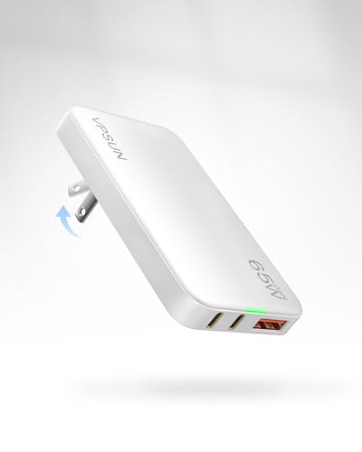 65W GaN Flat USB Wall Charger Block - 3 Port Foldable USB Charging Block - color: White