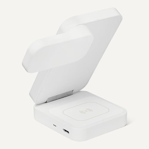 Amazon Basics MagSafe Compatible 25W Fast Charging Qi2.2 Certified 3-in-1 Wireless Charging Station, Foldable Stand for iPhone 17/16/15/14/13/12, Apple Watch, AirPods, with 45W Adapter, White - color: White