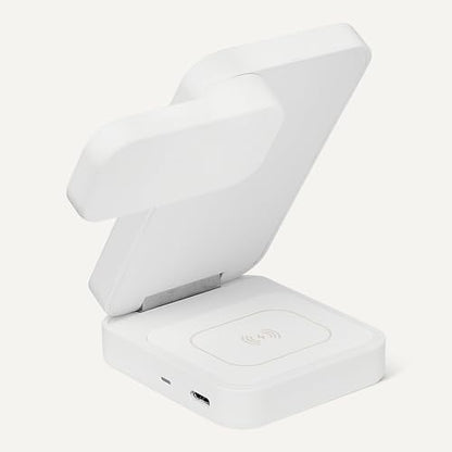 Amazon Basics MagSafe Compatible 25W Fast Charging Qi2.2 Certified 3-in-1 Wireless Charging Station, Foldable Stand for iPhone 17/16/15/14/13/12, Apple Watch, AirPods, with 45W Adapter, White - color: White