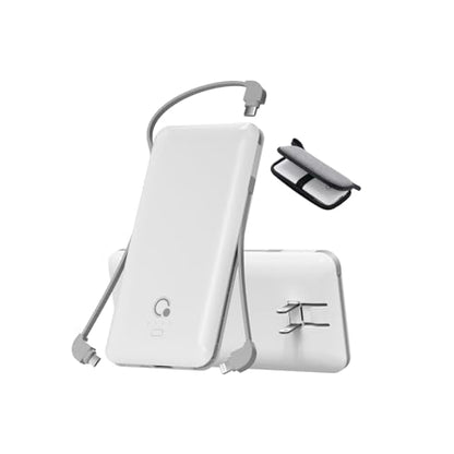 Portable Charger with Built-in Cables and AC Wall Plug, USB C External Battery Pack, 10000mAh Travel Essentials Power Bank Compatible with iPhone17/16/15/14/13, Samsung Galaxy, Pixel,Tablet and More - color: Pure white