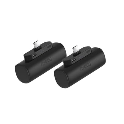 Miady 2-Pack Mini Portable Charger Built-in USB C Connector Small PowerBank | 5000mAh丨Lightweight丨for Backpack Travel丨Compatible with iPhone 17 Galaxy Android丨Ultra-Compact丨Flight-Safe丨18Wh丨Black+Black - color: Black+Black