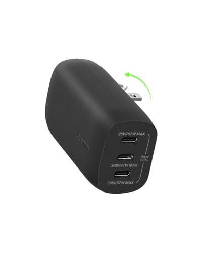 Belkin 67W 3 Port USB C Charger Block, PPS Fast Charging for MacBook - style: Black