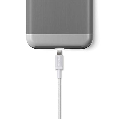 Amazon Basics USB-A to Lightning Charger Cable, MFi Certified, Nylon Braided Cord, Fast Charging for Apple iPhone 14 13 12 11 X Xs Pro, Pro Max, Plus, iPad, 6 Foot, Silver - size: 6 ft