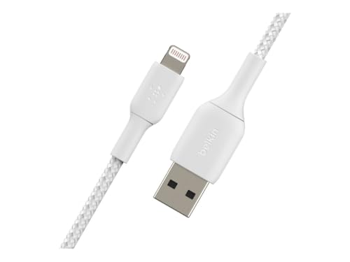 Belkin BoostCharge Braided Lightning Cable - 3.3ft/1M - MFi Certified Apple iPhone Charger USB to Lightning Cable - iPhone Cable - iPhone Charger Cord - Apple Charger - USB Phone Charger - White - color: White, style: 3.3 ft