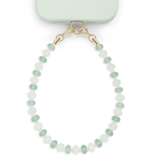 POSADINA Natural Stone Phone Charm, Beaded Healing Phone Wrist Strap, Handmade Cellphone Chain Lanyard with Tether Tab - color: Green Moon