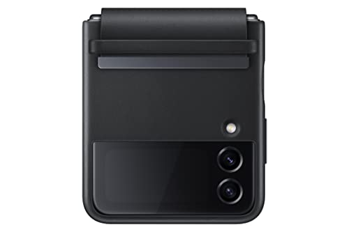 SAMSUNG Galaxy Z Flip4 Flap Leather Cover, Protective, Premium, Luxury Phone Case with Slim Style Design, US Version, Black - color: Black, style: Leather