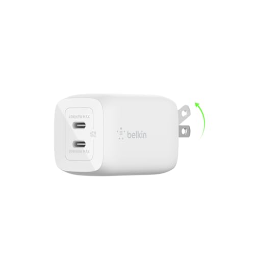 Belkin 65W Dual GaN USB C Charger Block, Fast Charging for Travel - style: 65W White