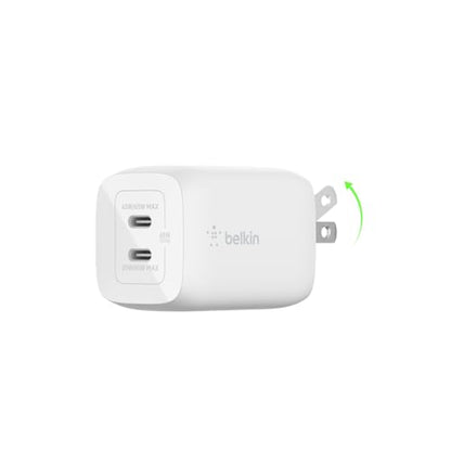 Belkin 65W Dual GaN USB C Charger Block, Fast Charging for Travel - style: 65W White