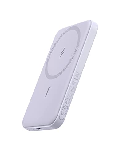 Anker 621 MagGo Power Bank, 5,000mAh Magnetic Portable Charger | Travel Essential Battery Pack with USB-C Cable, Compatible with iPhone 16 / 15 / 14 / 13 / 12 Series - color: Purple, size: 4.13 x 2.62 x 0.45 inches