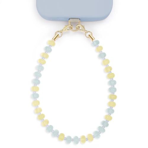 POSADINA Natural Stone Phone Charm, Beaded Healing Phone Wrist Strap, Handmade Cellphone Chain Lanyard with Tether Tab - color: Aquamarine Dawn