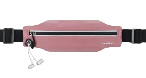 U·LANARO Slim Running Belt Fanny Pack Running Phone Holder Waist Band Pouch - color: Pink