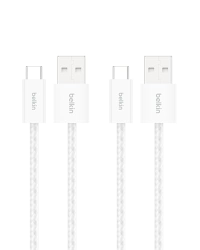 Belkin USB A to USB C 15W Braided Cable 2 Pack, 3.3ft iPhone Charger Cord - color: White, style: 3.3 ft - 2 pack