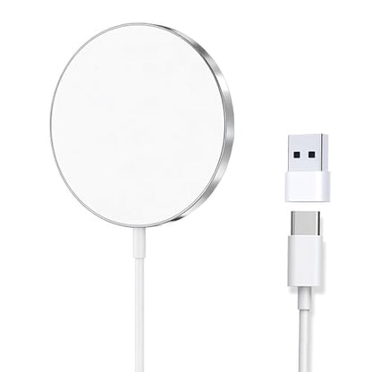 for MagSafe Charger, Magnetic Wireless Charging Pad for iPhone 17/17 Pro/17 Pro Max/Air/16 15 14 13 12 Pro Max Plus mini/AirPods 2 3 Pro, Strong Magnet, Aluminum Alloy, USB-C/A Ports(Silver) - color: Silver