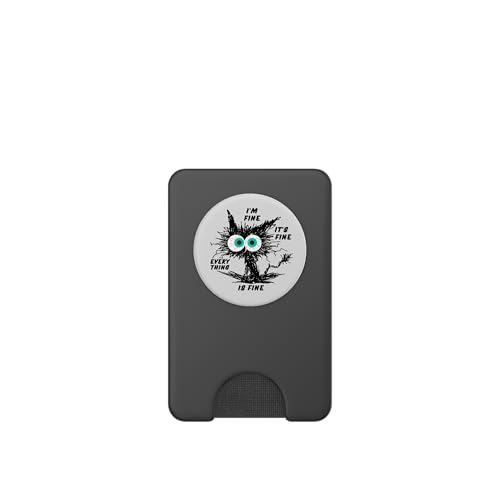 Funny Cat Lovers Pop-Up Socket Grip-I'm Fine Funny Black Cat PopSockets PopWallet for MagSafe - style: Magnetic PopWallet