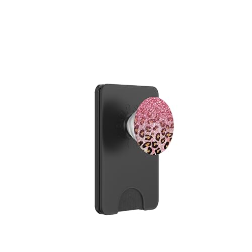 Cute Pink Leopard Print Pattern Fashion Design on Black PopSockets PopWallet for MagSafe - style: Magnetic PopWallet