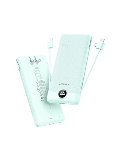 VEGER Portable Charger for iPhone, Power Bank Built in Cables and Wall Plug - color: Green