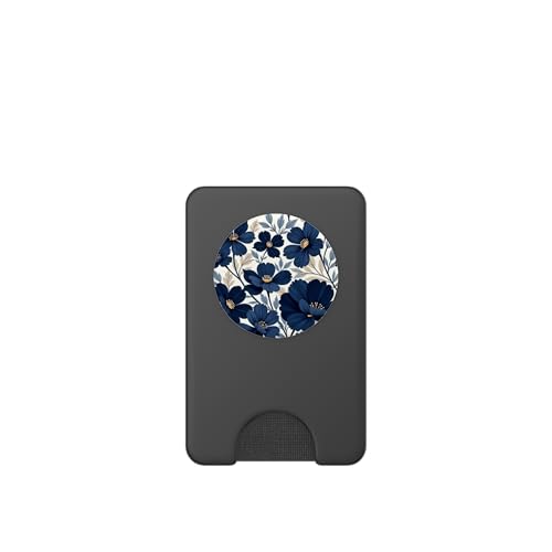 Botanical Navy Blue Floral Pattern PopSockets PopWallet for MagSafe - style: Magnetic PopWallet