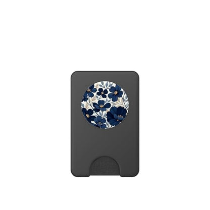 Botanical Navy Blue Floral Pattern PopSockets PopWallet for MagSafe - style: Magnetic PopWallet