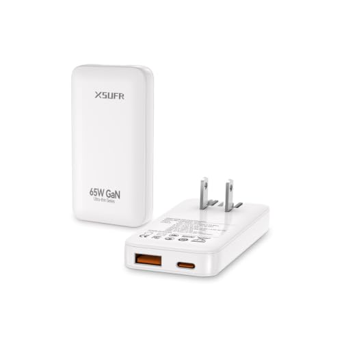 65W Flat USB c Wall Charger,Folding Travel Dual Port USB Wall Charger, for Laptops, Tablets, Phones, Black (White-New) - color: White-No Cable