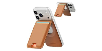 Sinjimoru Magnetic Wallet Stand for MagSafe, 3-Card Holder, Brown - color: Brown