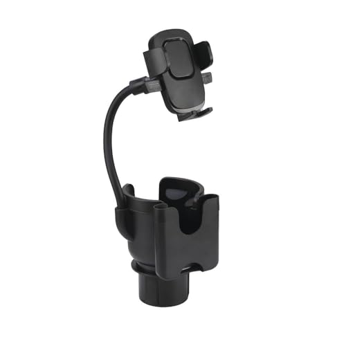 Car Cup Holder Phone Mount with Flexible Gooseneck Arm and Built-in Cup Holder and Card Holder Universal Fit, Black
