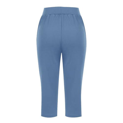 Womens Cropped Pants Plus Size Elasticated Waist Stretch Capri Pant - color: A#02 Blue, size: Large