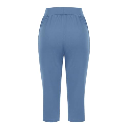 Womens Cropped Pants Plus Size Elasticated Waist Stretch Capri Pant - color: A#02 Blue, size: X-Large