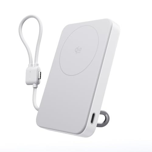 EF ECOFLOW Rapid Mag Power Bank, Qi2.2 25W MagSafe-Compatible Portable Charger, 10,000mAh Magnetic Power Charger with Built-in USB-C Cable and Foldable Stand, for iPhone 17/16/15 - color: White