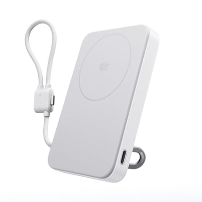 EF ECOFLOW Rapid Mag Power Bank, Qi2.2 25W MagSafe-Compatible Portable Charger, 10,000mAh Magnetic Power Charger with Built-in USB-C Cable and Foldable Stand, for iPhone 17/16/15 - color: White