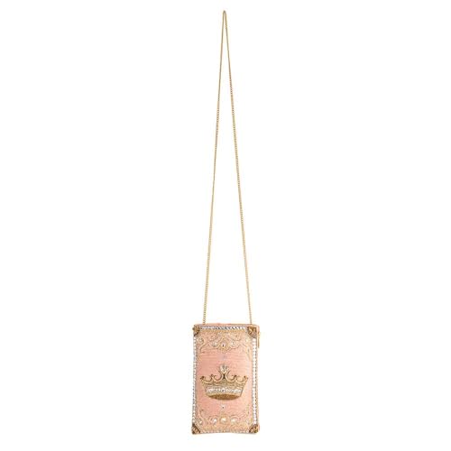 Mary Frances Crowned Jewel Beaded Crossbody Cell Phone Bag Clutch Novelty Purse with Removable Chain Strap, Pink