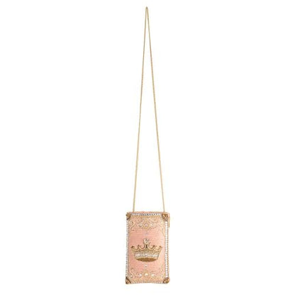 Mary Frances Crowned Jewel Beaded Crossbody Cell Phone Bag Clutch Novelty Purse with Removable Chain Strap, Pink