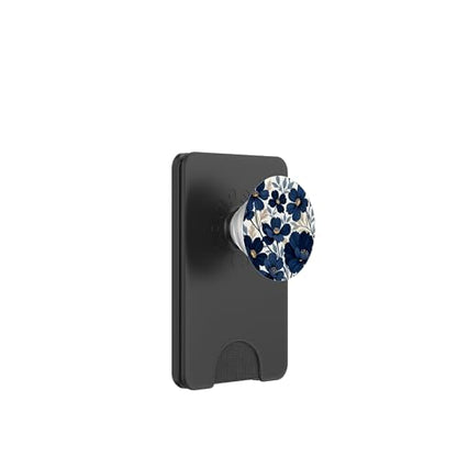 Botanical Navy Blue Floral Pattern PopSockets PopWallet for MagSafe - style: Magnetic PopWallet