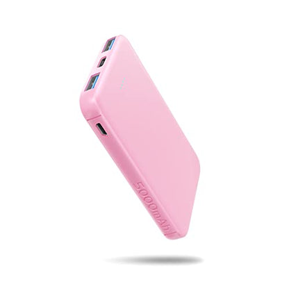 S22 Portable Charger, Mini Colorful Power Bank, 5000mAh External Battery Pack Compatible with iPhone 15/14/13/12/11/X All Series and Android Phone, Pink - color: Red