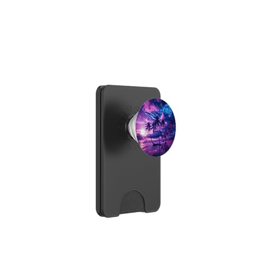 Palm Tree on The Beach at Sunset Tropical Purple PopSockets PopWallet for MagSafe - style: Magnetic PopWallet