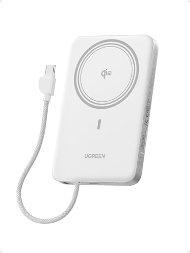 UGREEN Magflow Air 10000mAh Qi2 15W Wireless Power Bank Built-in Cable - color: White