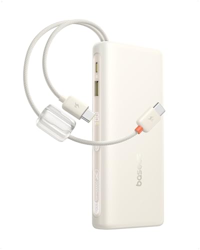 Baseus Portable Charger with Built in Cable, 100W Laptop Power Bank 20000mAh, Travel Essential Fast Charging USB C Battery Pack for MacBook, iPhone 18/17/16 Series, Samsung Galaxy S25/24, TSA-Approved - color: White