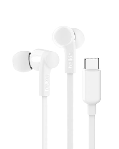 Belkin USB-C Wired Earbuds, Adjustable Volume Limiter, IPX5 - color: White, size: One Size, style: USB-C + Volume Control