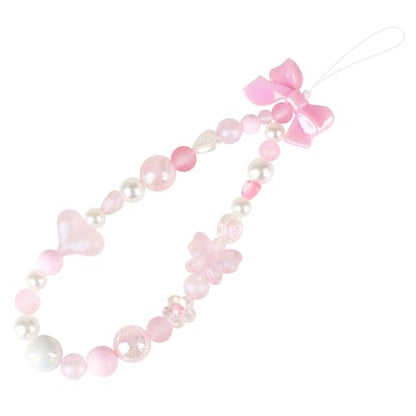LUVI Phone Charm Chain Beaded Charms Keychain Wrist Strap Cute Bow - color: Pink