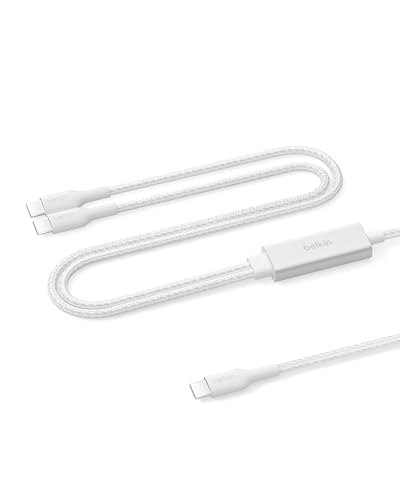 Belkin 2 in 1 USB C to C 140W Braided Cable, 5ft, Dual Charging Cord - color: White
