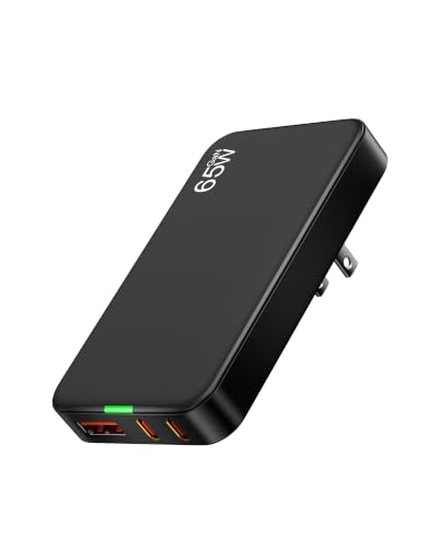 Flat USB C Wall Charger: 65W 3-Port USB Charger Block, Ultra Slim Fast Charging Block for iPhone 17/16/15/14, MacBook Pro/Air, iPad, Samsung Galaxy S25/24/23, Pixel, Steam Deck - color: Black