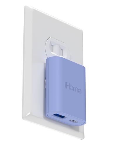 iHome 2-Port 20W Dual Port USB-C and USB-A Wall Charger, Travel Adapter - color: Lavender