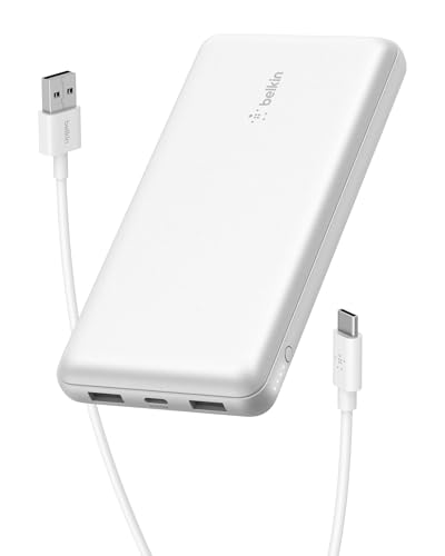 Belkin 20000mAh 15W 3 Port Power Bank, USB A to USB C Cable Included - color: White