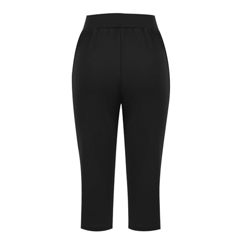 Womens Cropped Pants Plus Size Elasticated Waist Stretch Capri Pant - color: A#01 Black, size: 4X-Large