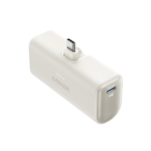 Anker Nano Power Bank,5,000mAh Portable Charger, Built-in USB-C Connector - color: Shell White