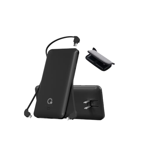 Portable Charger with Built-in Cables and AC Wall Plug, USB C External Battery Pack, 10000mAh Travel Essentials Power Bank Compatible with iPhone17/16/15/14/13, Samsung Galaxy, Pixel,Tablet and More - color: Matte Black