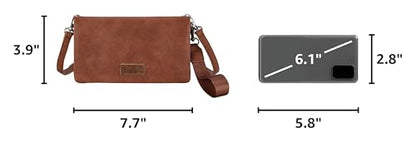 Wrangler Wristlet Wallets for women Crossbody Wallet Small Purse RFID Blocking Bifold Clutch Credit Card Holder Purse with Crossbody Strap - color: B-brown