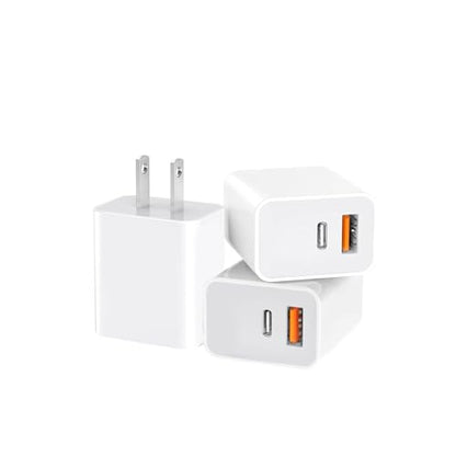 3 Pack USB C Charger Block,20W USB-C & USB-A Port Charger，for i Phone 17/16/15/14/13/12/11/X/8, i Pad and More - color: 3p white