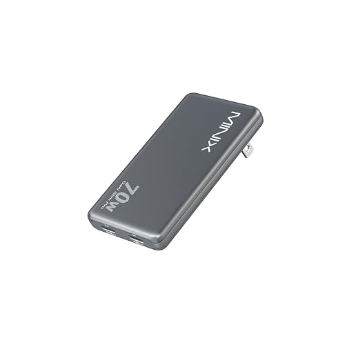 MINIX 70W Flat USB C Wall Charger, Slim Foldable Dual Type C GaN Plug