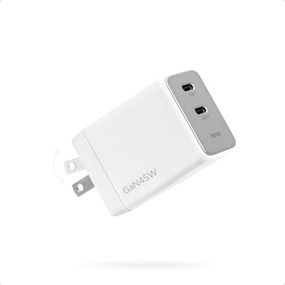 iHome GaN Universal USB-C Charger Block, Power Delivery, Folding Prongs, Compact Travel Design for Phones, Tablets & USB-C Devices (White, 45W) - color: White, size: 45W