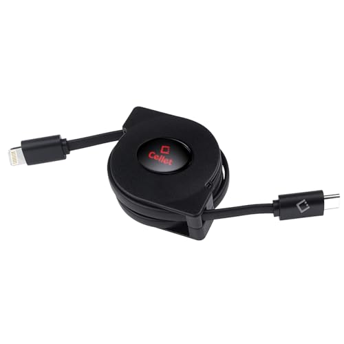 Cellet MFi Certified Retractable Lightning to USB-C Cable – 3ft Fast Charging Cord – Tangle-Free, Portable & Durable – Compatible with iPhone, iPad, and USB-C Chargers - style: USB-C to Lighting